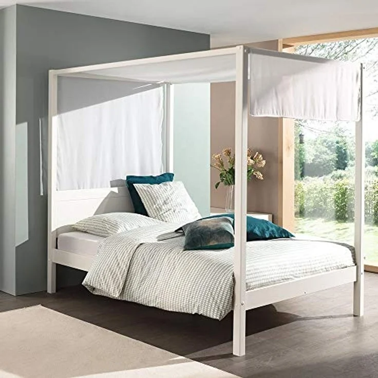 Himmelbett Alysa Vipack inkl. Rolllattenrost + Himmelgestänge Kiefer massiv FSC zertifiziert 140×200 cm Weiß – Bild 5