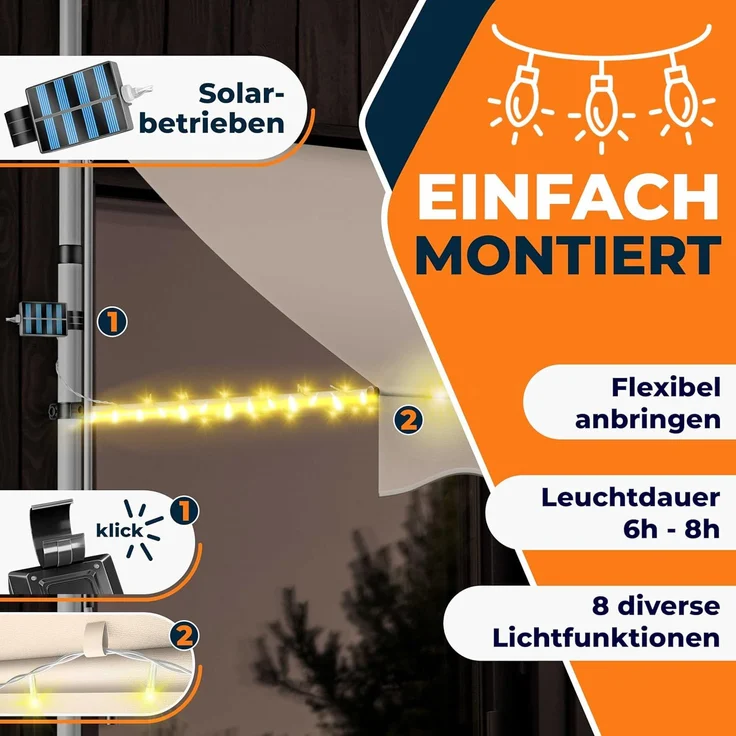 KESSER® Klemmmarkise mit Handkurbel & LED Lichterkette | Balkonmarkise ohne Bohren | Markise UV-beständig höhenverstellbar & wasserabweisend | Sonnenschutz für Balkon Terrasse & Garten Beige, 300cm – Bild 7