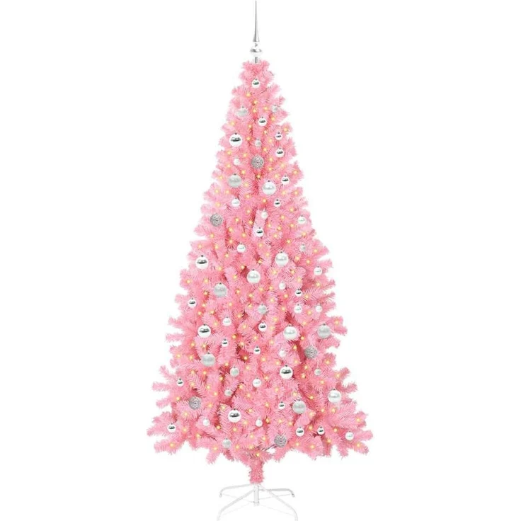 vidaXL Weihnachtsbaum mit LED-Beleuchtung Rosa 210 cm PVC und Stahl 3396443 – Bild 3