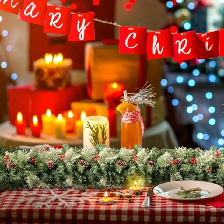 Uten Weihnachtsgirlande 180cm, Tannengirlande mit roter Beeren und Tannenzapfen, Weihnachtsdeko für Innen und Außen, Treppe, Tür, Adventskranz – Bild 4