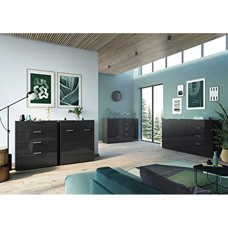 Germania Sideboard 3698-83 GW-Oakland, in Schwarz, mit Glasauflage, 184 x 102 x 42 cm (BxHxT) – Bild 3