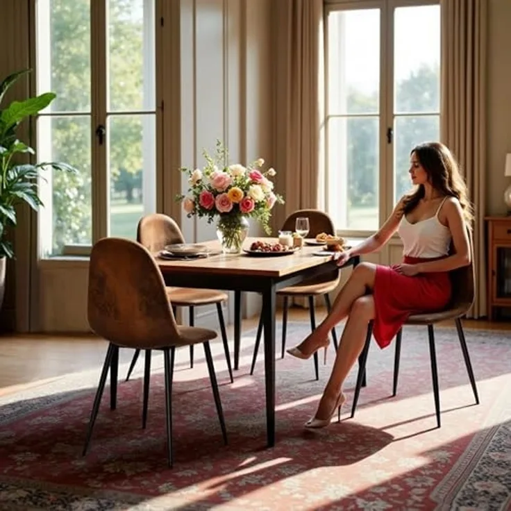 FurnitureR Esszimmerstuhl Set 4er - Braunes Veloursimitat, Bequem gepolstert, Kreuzfuß Metall, Moderne Essstühle für Küche & Tisch
