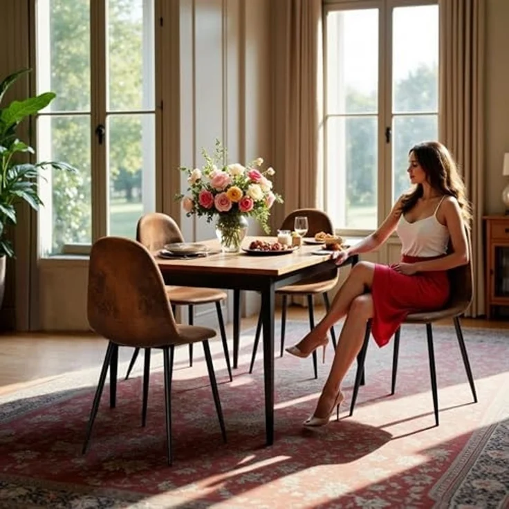 FurnitureR Esszimmerstuhl Set 4er - Braunes Veloursimitat, Bequem gepolstert, Kreuzfuß Metall, Moderne Essstühle für Küche & Tisch – Bild 1