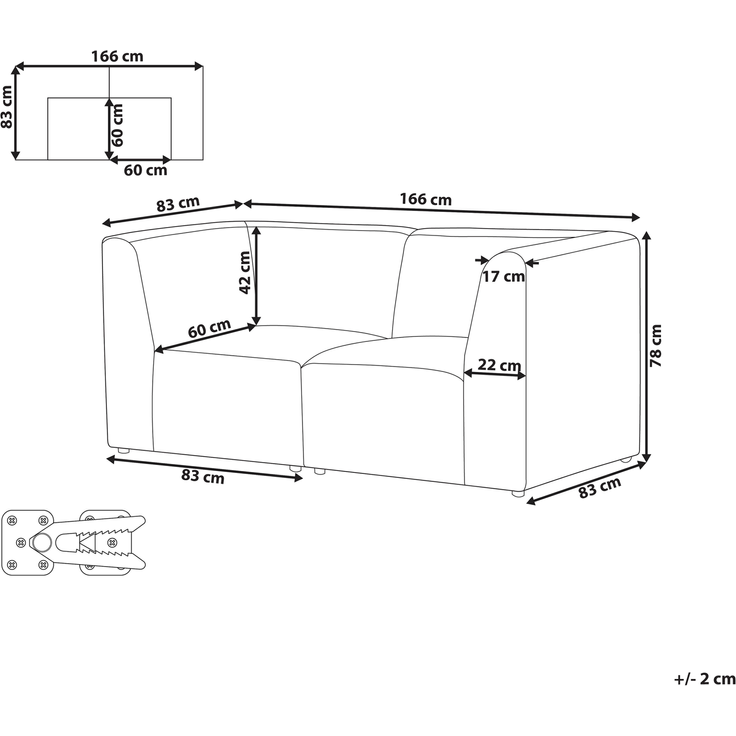 Modulsofa 2-Sitzer LEMVIG Cord Sandbeige – Bild 2