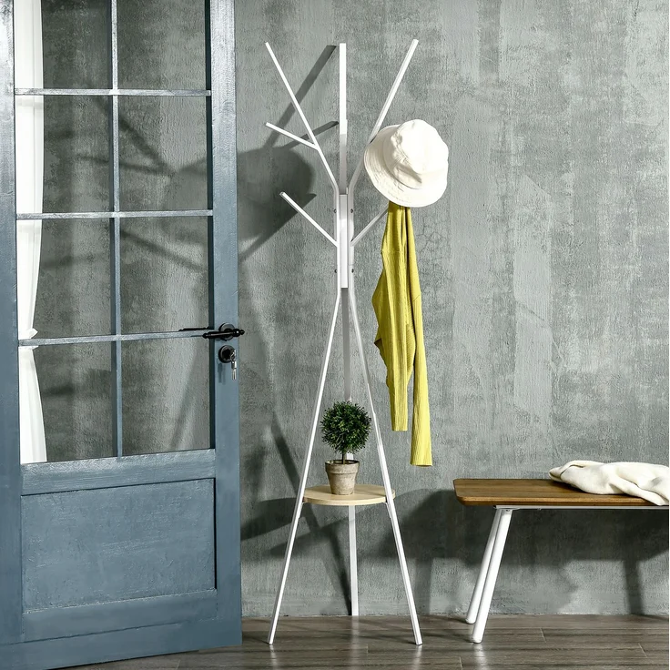 Garderobenständer 45 x 45 x 180 cm in Weiß mit 8 Haken und Ablage – Bild 1