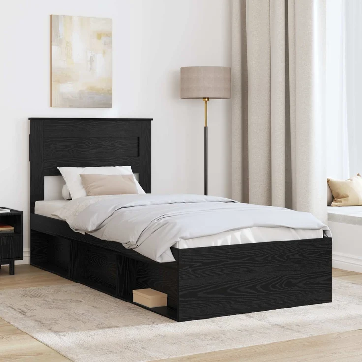 vidaXL Bettrahmen Schwarz 100 x 200 cm Massives Kiefernholz 3409792 – Bild 2