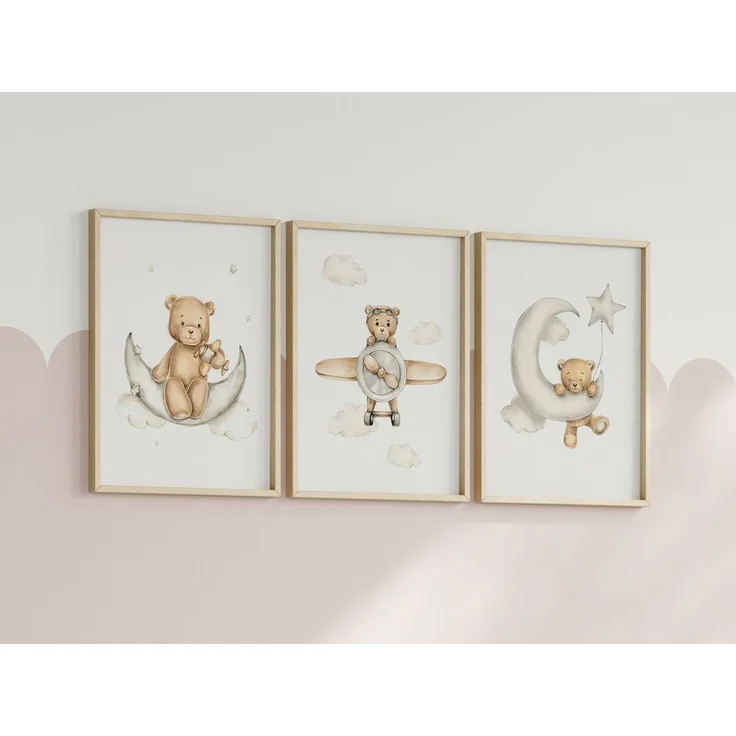 JUSTGOODMOOD Poster Kinderzimmer Bilder Geschenkidee für Kinder Teddy Bären Flugzeug Pilot, B (1 St) – Bild 4