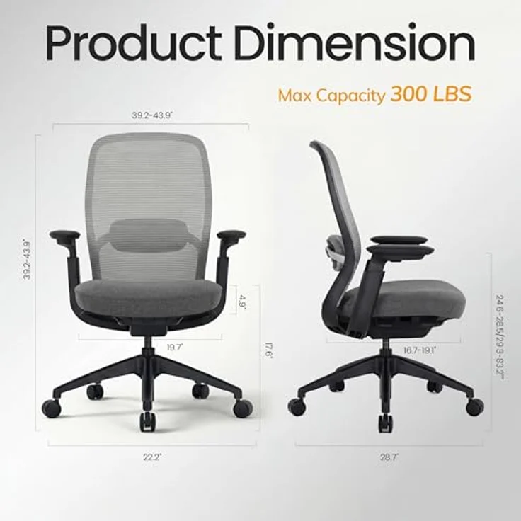 COLAMY Atlas Ergonomischer Bürostuhl Mesh, Schreibtischstuhl mit 4D-Armlehnen, Schiebesitz, Lendenstütze, Hoher Rückenlehne für Homeoffice,Dunkelgrau – Bild 3