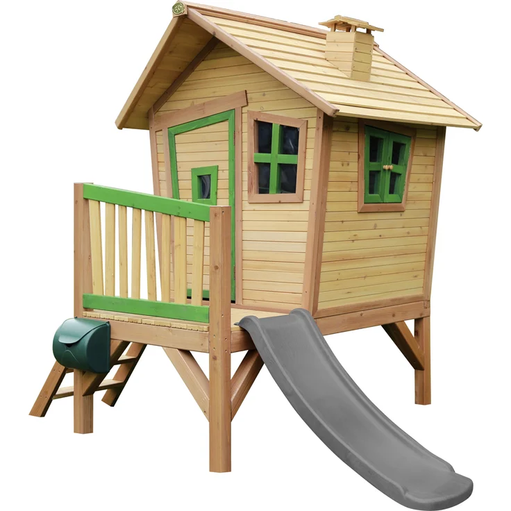 AXI Spielhaus Robin mit grauer Rutsche Stelzenhaus in Braun & Grün aus FSC Holz für Kinder | Braun, grün, grau | Holz | 177 cm – Bild 2