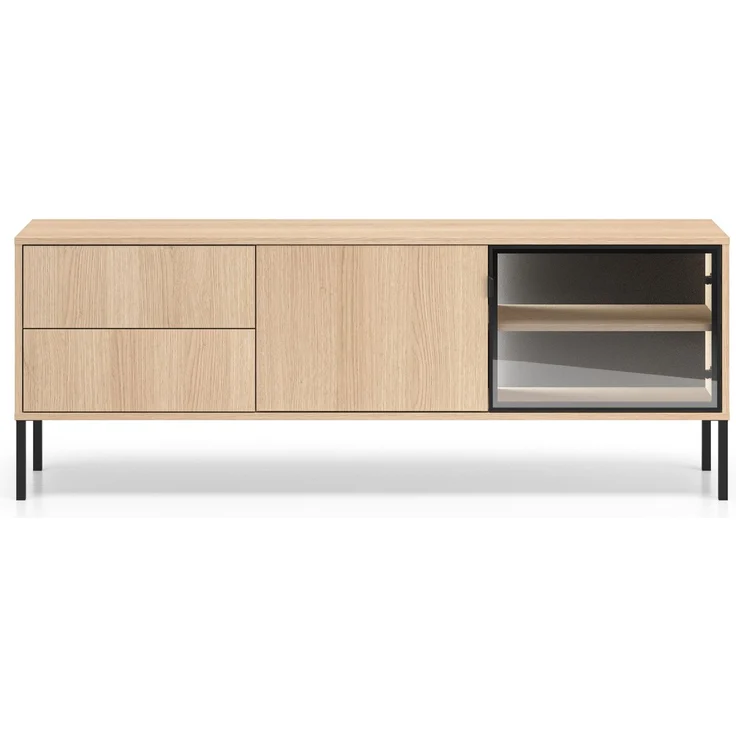Selsey 'Barnee' - TV-Lowboard mit beleuchteter Glasvitrine, Eichenholzoptik, 160 cm – Bild 6