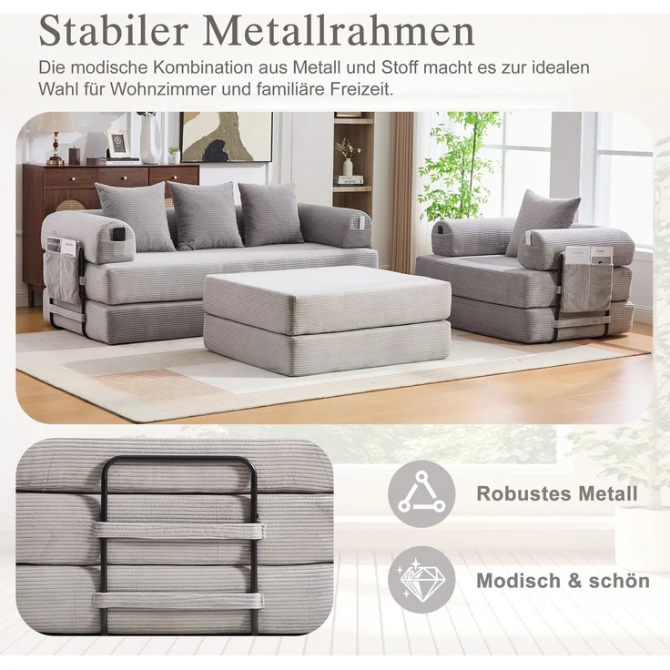 ZUBALIYA Ecksofa 94x67 cm, mit Ablageflächen, mit Cordbezug, mit breiten Armlehnen, modular aufgebaut, mit Schaumstoffpolsterung – Bild 6