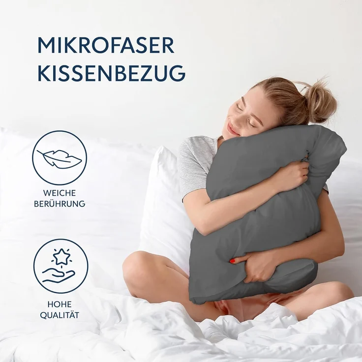 Kissenbezug 40x70 Anthrazit 2er Set Mikrofaser Oeko-TEX Zertifiziert Dreamzie - Kopfkissenbezug 40x70 Weich – Bild 3