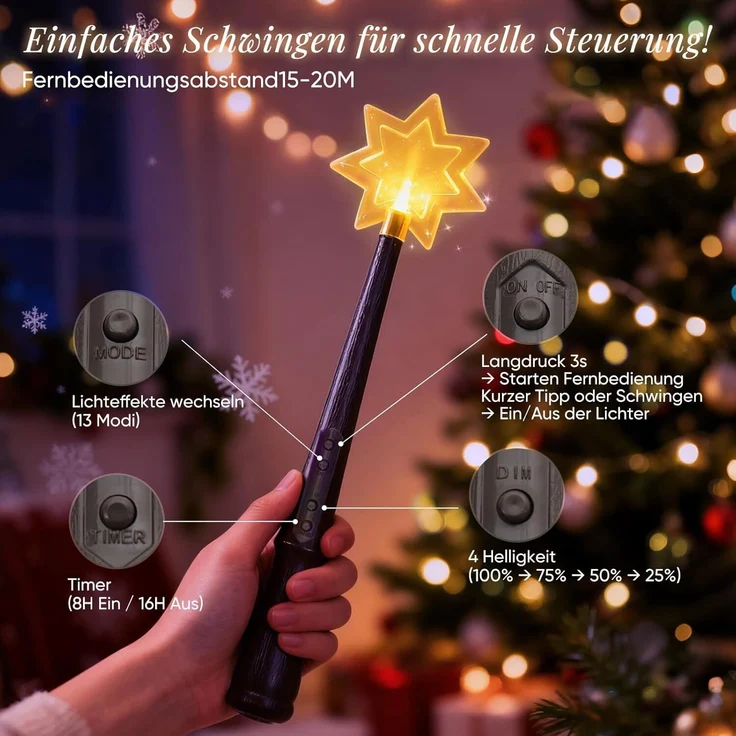 SALCAR 2m Christbaumbeleuchtung mit Ring und 8 Girlanden, mit Zauberstab – Bild 3