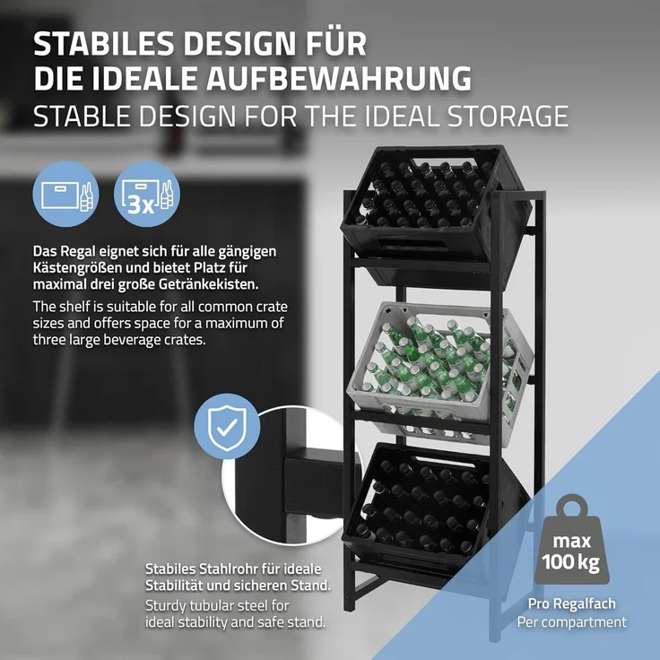 ML-DESIGN Standregal Getränkekistenregal Kistenhalter Kistenregal Getränkeregal für Kisten, 1-tlg, Kastenständer für 3 Kisten stabiles Standregal freistehend Stahl – Bild 3