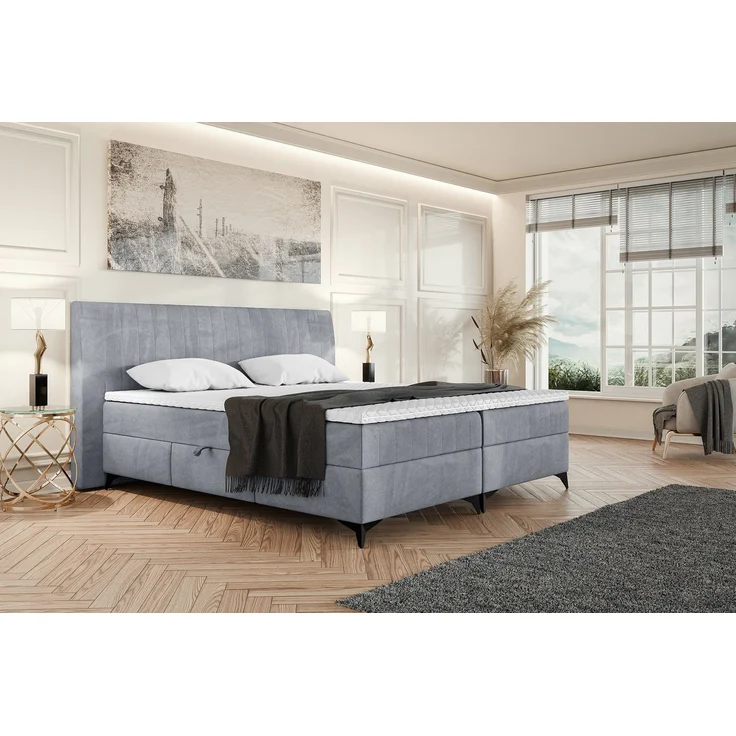 MEBLINI Boxspringbett NANI 160x200cm - H3B/Grau Samt - mit Bettkasten - Polsterbett - Doppelbett mit Topper & Bonellfederkern-Matratze – Bild 1