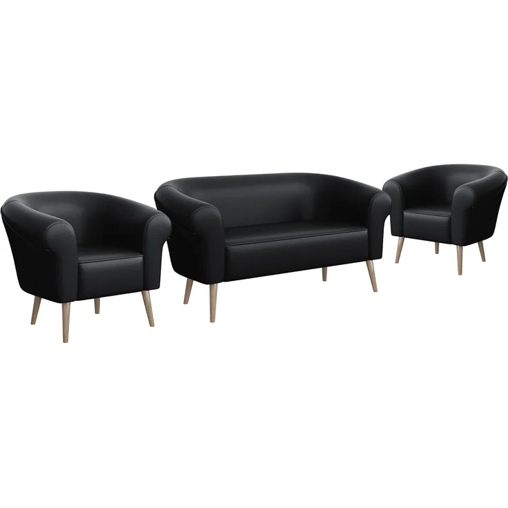 MEBLINI Sofa-Set EMILIA 2+1+1 - Schwarz Kunstleder - für Wohnzimmer - Mini Lounge für vier Personen - Küchensofa - Sofa Klein - Sitzgarnitur - Polstergarnitur - Sofagarnituren – Bild 1