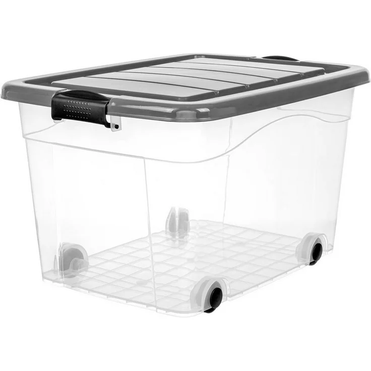 KONZEPT Stapelbox Aufbewahrungsbox 40L mit Deckel & hochwertigen Rollen – bez BPA (3 St), stabilny Verschlüsse, przezroczysty – ​​für Haushalt & Büro – Bild 1