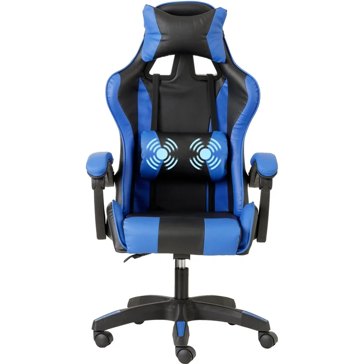 Baroni Home Massage Gaming -Stuhl, ergonomischer mit Lendenmassagegerät, Bürostuhl mit Verstellbarer Rückenlehne mit verstellbaren Kissen Kopfstütze und Rückenstütze, 50x55x117 cm, Blau