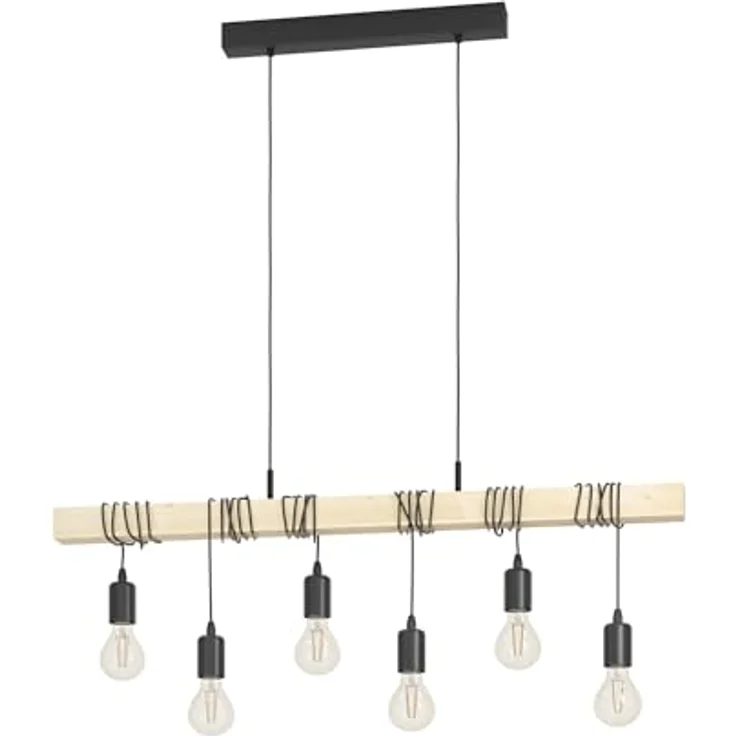 Eglo 95499 Pendelleuchte Townshend Stahl schwarz, Holz braun E27 6X40W L:100cm H:110cm dimmbar – Bild 2