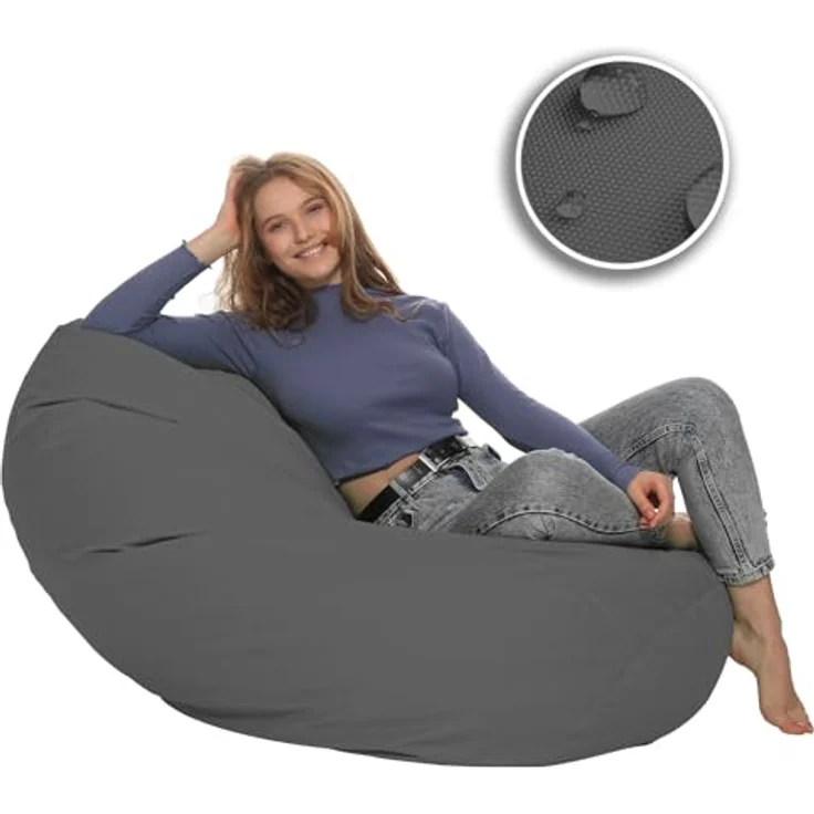 HomeIdeal - Sitzsack XXL Bodenkissen für Erwachsene & Kinder - Geeignet für Gaming oder Entspannen - Indoor wie Outdoor da er Wasserfest ist - mit EPS Perlen (Anthrazit, XL) – Bild 9