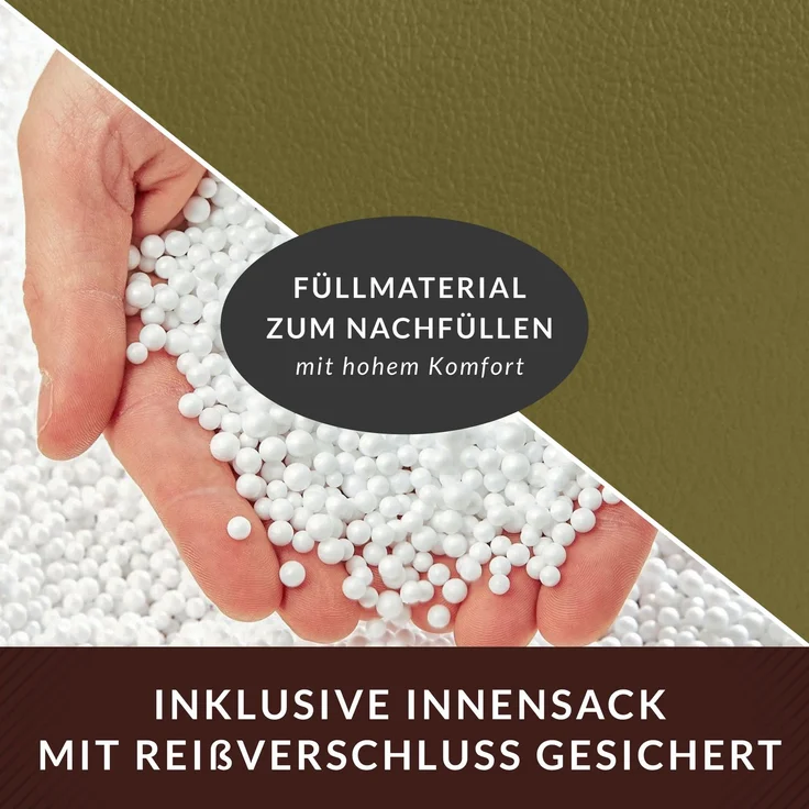 Green Bean® Sitzhocker aus Kunstleder - Pouf mit EPS Perlen Füllung - 40 x 40 cm - perfekte Ergänzung zum Sitzsack - verwelktes Grün – Bild 7