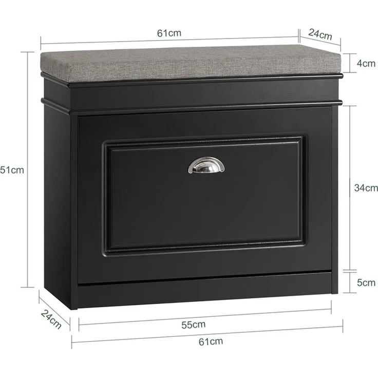 SoBuy FSR82-K-SCH Schuhbank, MDF, Lackiert, Schwarz, 61 x 51 x 24 cm – Bild 3
