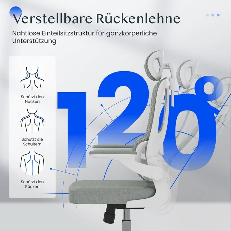 FLEXISPOT Bürostuhl Ergonomischer Schreibtischstuhl (mit 2D-Kopfstütze, Klappbare Armlehnen & Dynamische Lendenstütze), Stuhl mit 120° Wippfunktion für Homeoffice, Arbeitszimmer, Büro – Bild 3
