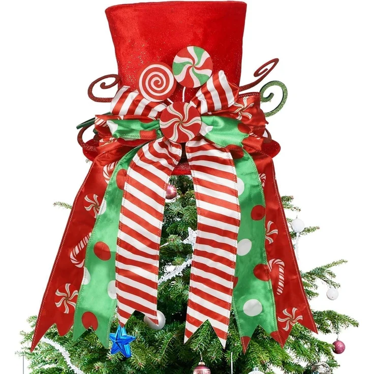 LATERN Weihnachtsbaumspitze 30CM Groß Roter Hut + Gestreiftes Schleifenband – Bild 1