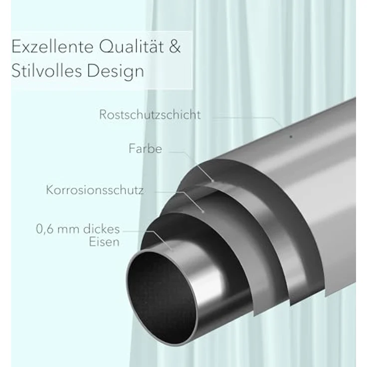 tinycurtains Klemmstange Teleskopstange 70-120 cm oder 111-200 cm Vorhangstange ohne Bohren, Ø 0.22 mm, 1-läufig, ausziehbar, klemmbar, Duschvorhangstange, Badstange, Gardinenstange, Metall, Klemmstange, stufenlos verstellbar, rostfrei, Stange für Türv... – Bild 7