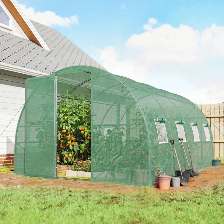 Wohnora-12 m² großes Gartentunnelgewächshaus, 295 x 400 x 200 cm, mit Tür und 8 Fenstern, 140 g/m² grüne PE-Folie,H 2000cm x T 1180cm x B 2950cm,Grün – Bild 1