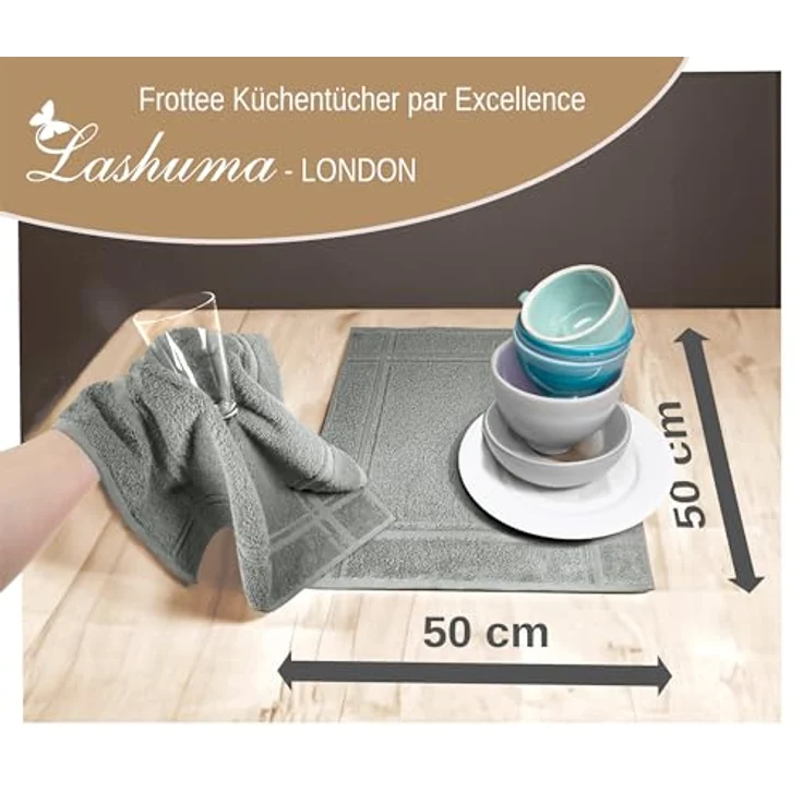 Lashuma Geschirrtuch - Premium, (Spar - Set, 4-tlg, Frottee Küchenhandtücher 50x50 cm), aus 100% Baumwolle, extra saugstarkt und langlebig – Bild 7