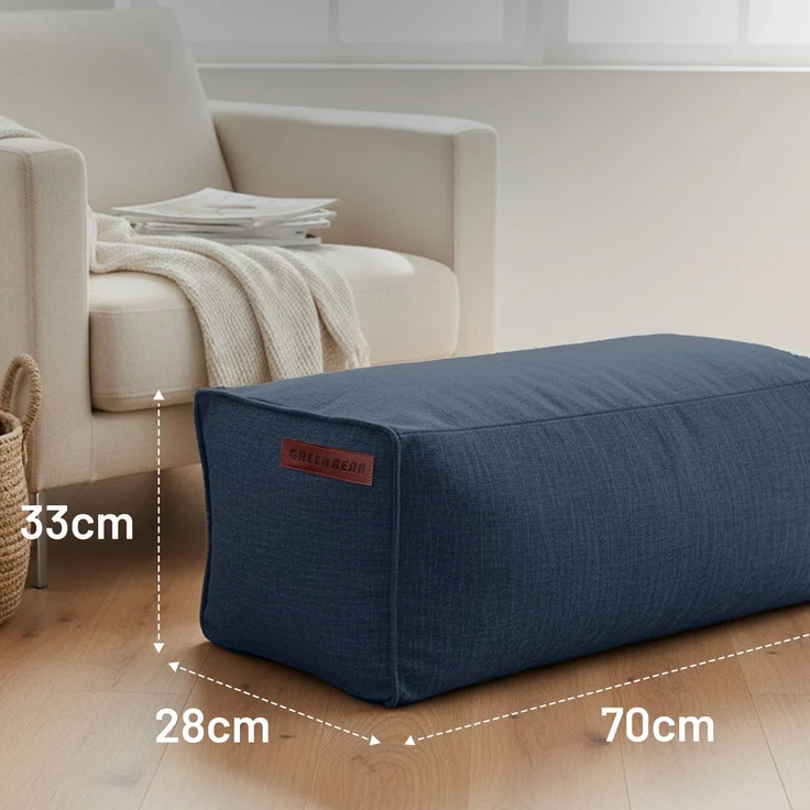 Green Bean® Indoor Sitzhocker Pouf 70x33x28cm EPS-Perlen Füllung -Home Linen Kuschelig Weich Waschbar - Drinnen Bodenkissen Liegekissen Sitzkissen Sitzhocker Sessel Kinder Erwachsene Stoff Dunkelblau – Bild 3