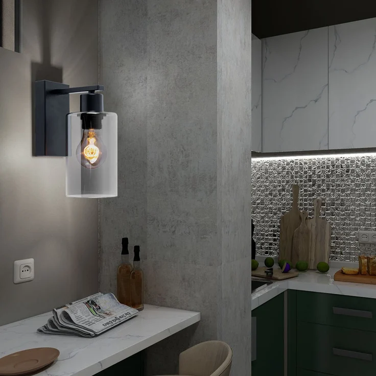 2x Wandstrahler, Glas, rauch, schwarz matt, H 23 cm – Bild 5