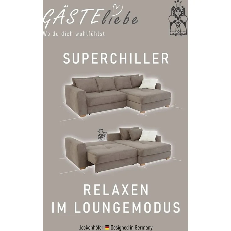 Jockenhöfer Gruppe Ecksofa Kampen L-Form, Bettfunktion, Federkern, Bettkasten, Ottomane links oder rechts – Bild 4