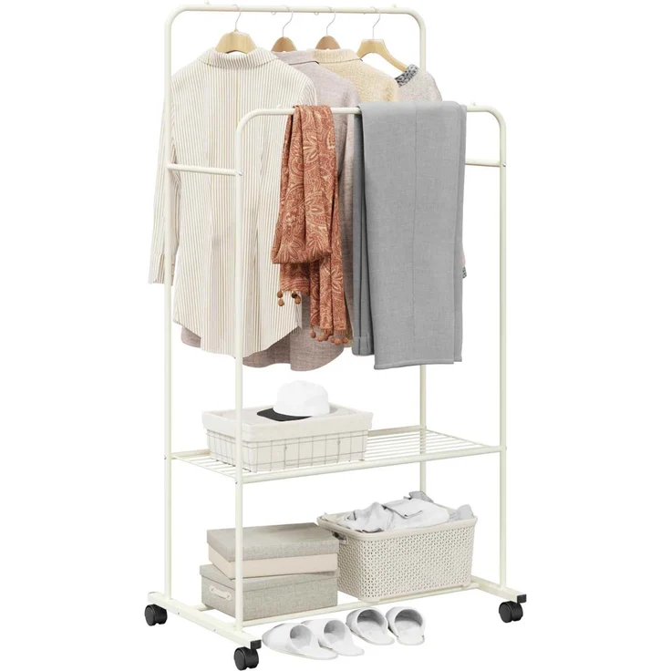 vidaXL Kleiderständer mit Regal Mit Rad Weiß 80 x 53 x 156 cm 42021357 – Bild 2