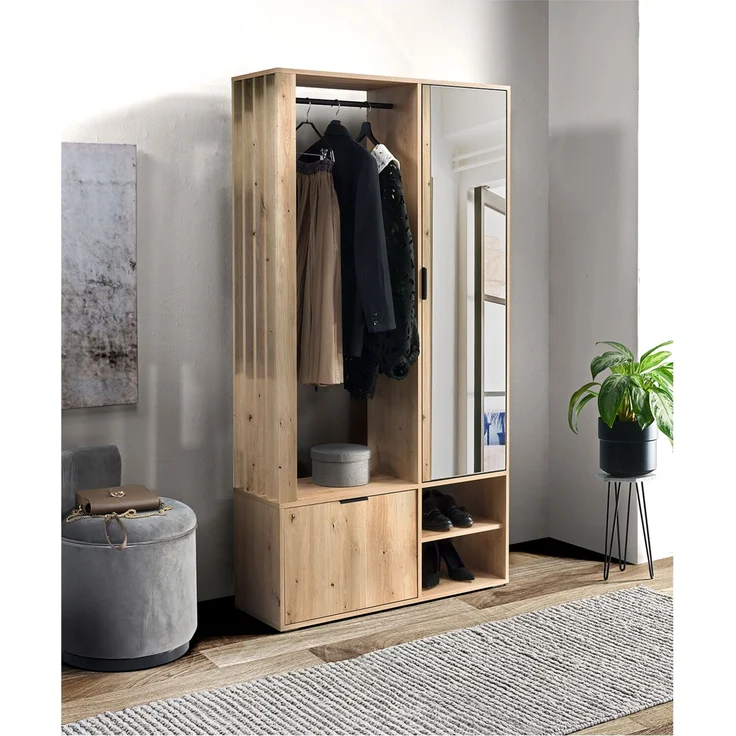 AX LIVING Garderobe Flur Milanoir 100 Spiegel, Wohnwand Artisan Eiche – Bild 1
