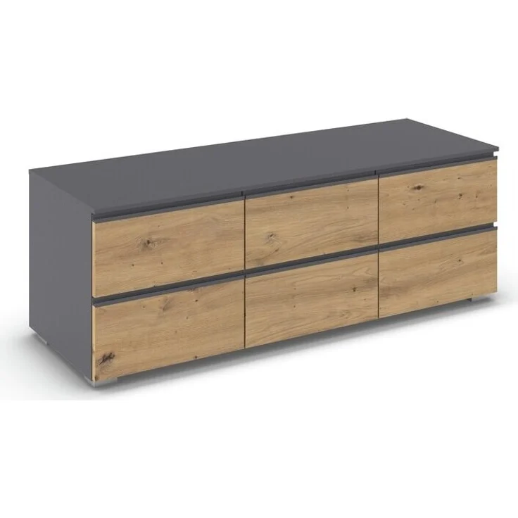 rauch Joel-Extra, TV-Element, Lowboard, 6 Schubladen, Farbe Grau metallic/Eiche Artisan, BxHxT 120x42x42cm – Bild 3