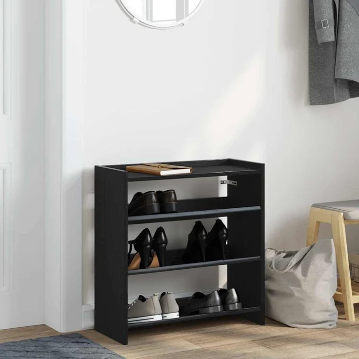 vidaXL Schuhregal Schwarz 60x25x62 cm Holzwerkstoff 859888 – Bild 2