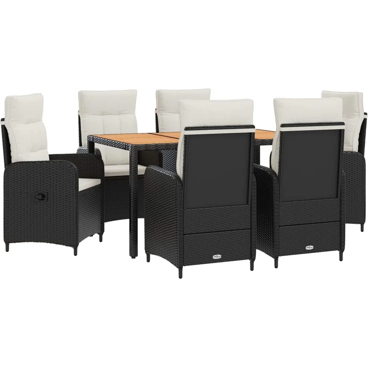 vidaXL Outdoortisch-Set 7 stk. Schwarz und Cremeweiß 150 x 90 x 75 cm 3422271 – Bild 2
