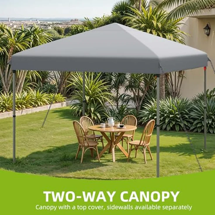 YITAHOME Pavillon mit Seitenwänden, 3x3 m wasserdichte zusammenklappbares Garten Vordach, Ganzjahres Camping Pavillon UV-Schutz mit Heringen,Seil,Tragetasche,Gewichtsbeuteln Veranstaltungen,hellgrau – Bild 5