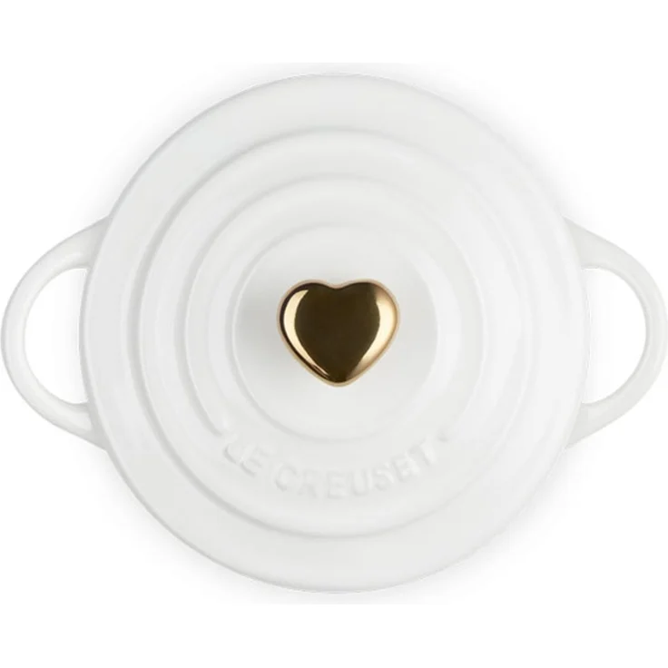 LeCreuset Mini-Cocotte mit goldenem Herzknauf | Weiß : Weiß – Bild 3