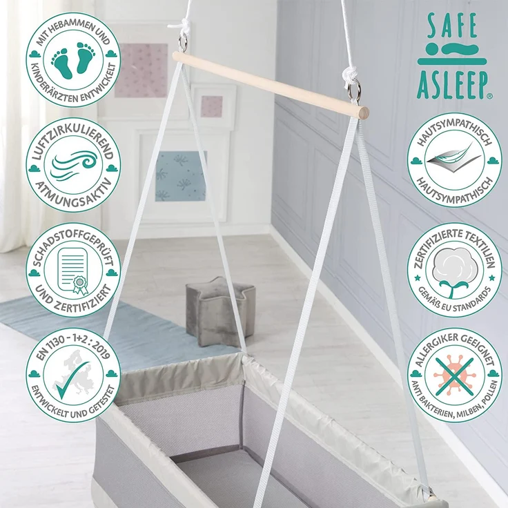 roba Hängebettchen 'safe asleep®' - Liegefläche 90 x 45 cm - Mesh-Stoff - inkl. gelochter Matratze – Bild 5