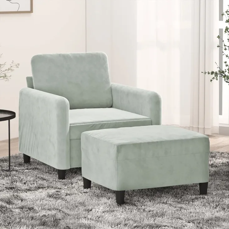 vidaXL Sessel mit Hocker Hellgrau 60 cm Samt 3201164
