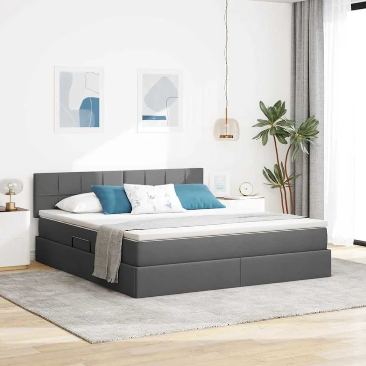 vidaXL LED-Speicherbett mit Matratze Dunkelgrau 180 x 200 cm Stoff 3371161 – Bild 1