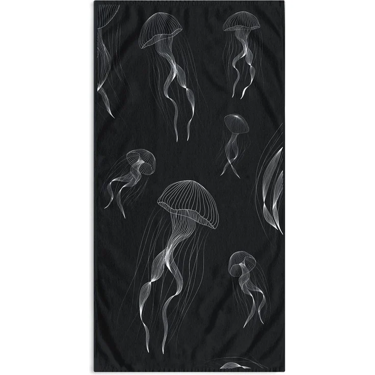 DecoKing Strandtuch groß 90x180 cm Baumwolle Frottee Velours Badetuch dunkelblau Jellyfish – Bild 2