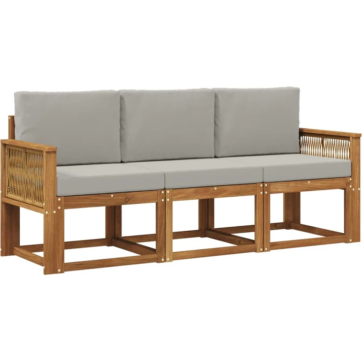vidaXL Outdoor-Sofagarnitur 3 stk. 3-Sitzer Natur und Hellgrau 3384957 – Bild 2