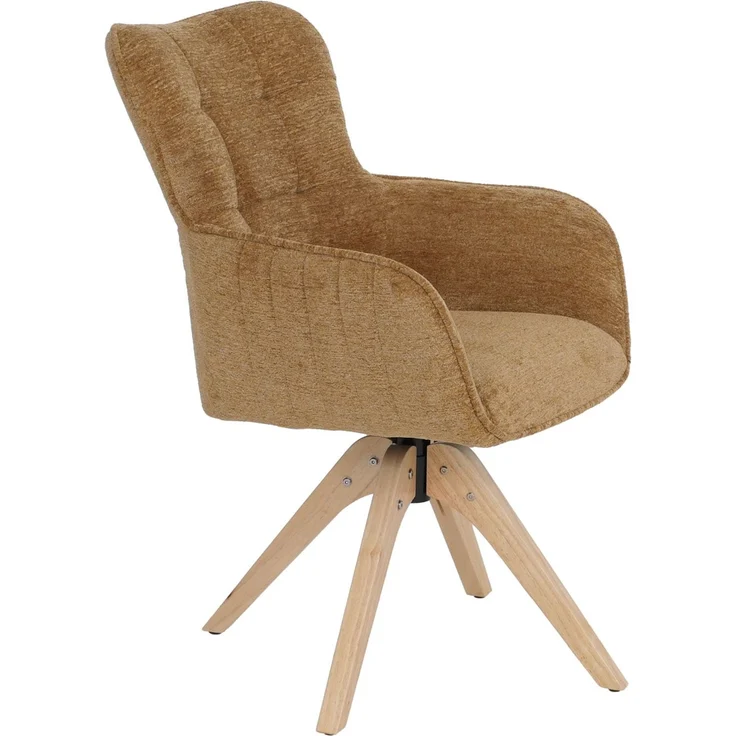 2er-Set Esszimmerstuhl HWC-Q35, Küchenstuhl Armlehne drehbar Auto-Return, Stoff Chenille (680g/m²) Holz MVG ~ senfgelb – Bild 8