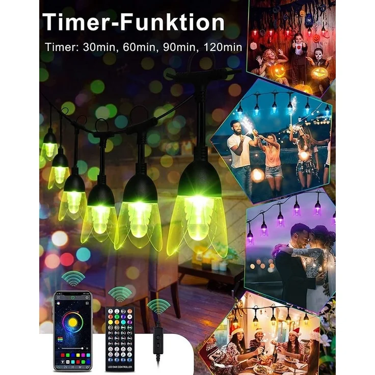 Diyarts LED-Lichterkette M8C, 14-flammig, Blütenblattform Bunte Lichterkette mit Bluetooth APP & Fernbedienung – Bild 2