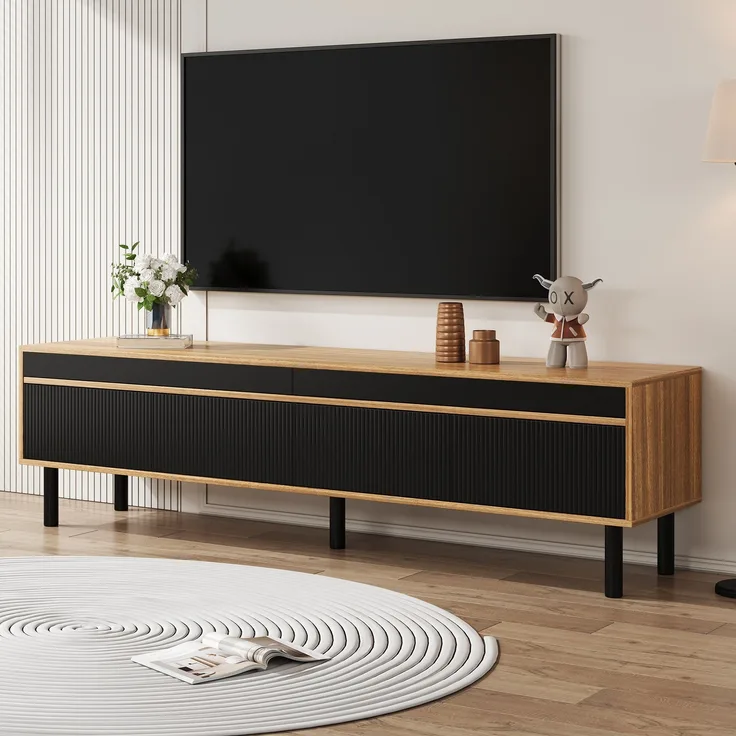 Stilvoller TV-Ständer mit 4 Türen – Schwarz – Hochwertige Materialien und elegantes Design, 170x38x47.7 cm