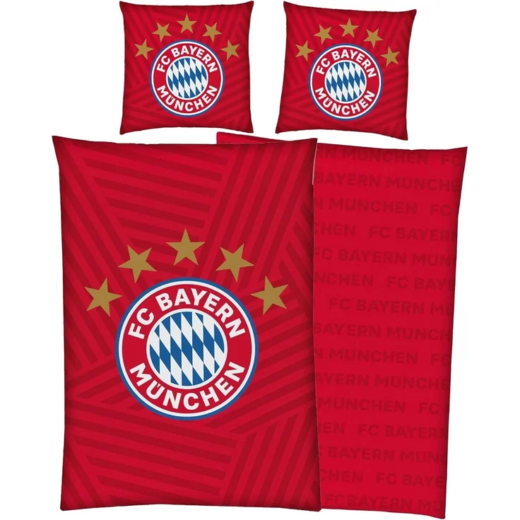BERONAGE Wendebettwäsche FC Bayern München Bettwäsche " 5 Sterne Rot " Linon / Renforcé, Baumwolle, 2 teilig, 135x200 + 80x80 cm – Bild 1